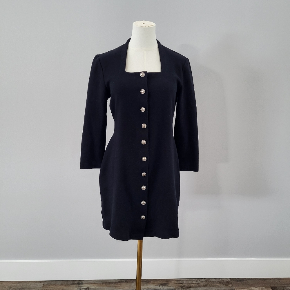 Vintage 80s 90s Button Front Sweater Dress Office Attire